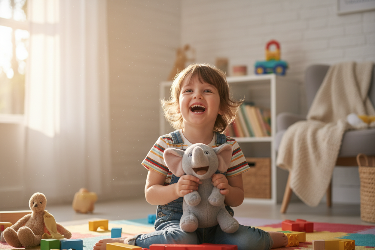 enfant jouant avec un jouet heureux
